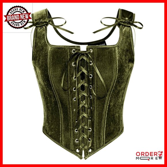 Tops - Velvet Overbust Corset Top Renaissance Pirate Lace Up Bodice Vintage Style